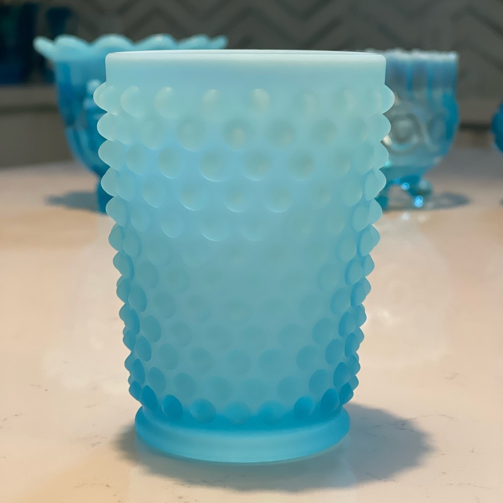 Vintage Satin Blue Hobnail Glass Tumbler